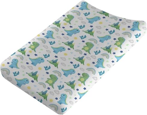 Dinosaur Rainbow Diaper Changing Pad Cover Sheets for Boy Girl 32''x16'' Cartoon Dino Sun Star Cactus Mountain Unisex Fitted Changing Table Covers Comfort Soft Breathable Baby Changing Table Mats in Saudi Arabia
