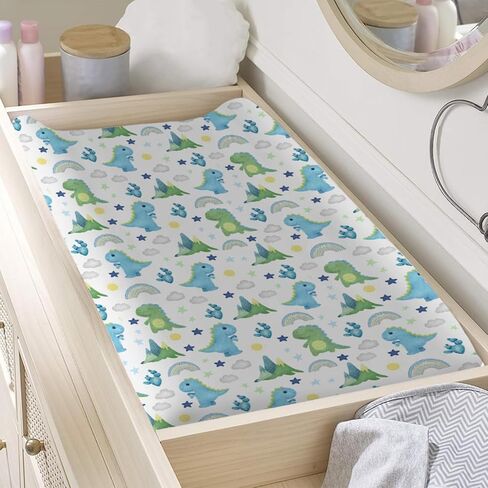 Dinosaur Rainbow Diaper Changing Pad Cover Sheets for Boy Girl 32''x16'' Cartoon Dino Sun Star Cactus Mountain Unisex Fitted Changing Table Covers Comfort Soft Breathable Baby Changing Table Mats in Saudi Arabia