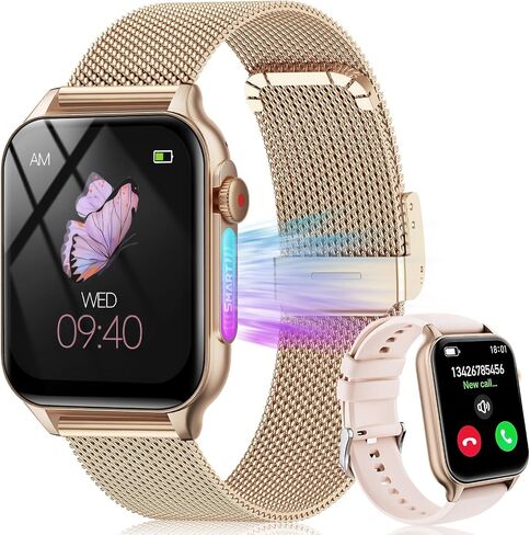 Smart Watches for Women Men (Answer/Make Calls), 1.89" Smartwatch for iOS/Android Phones，Waterproof Fitness Tracker with Heart Rate/Blood Pressure/Sleep Monitor (2 Bands Included), Black in Saudi Arabia