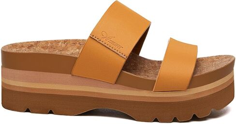 صنادل الشاطئ الصيفية ذات المنصة البنية من Athlefit صنادل نسائية مريحة تدعم قوس القدم مقاس 7.5 in Kuwait