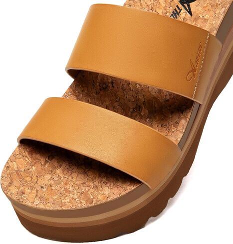 صنادل الشاطئ الصيفية ذات المنصة البنية من Athlefit صنادل نسائية مريحة تدعم قوس القدم مقاس 7.5 in Kuwait