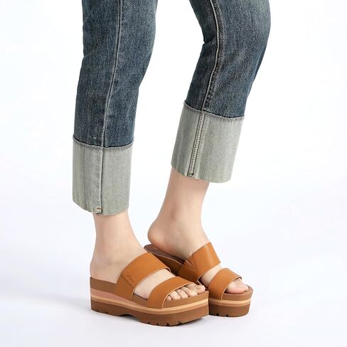 صنادل الشاطئ الصيفية ذات المنصة البنية من Athlefit صنادل نسائية مريحة تدعم قوس القدم مقاس 7.5 in Kuwait