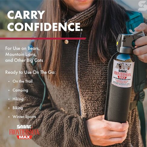 SABRE Frontiersman MAX Bear Spray & Mountain Lion Deterrent – 40‑Foot Range, Max Strength 2% Major Capsaicinoids, EPA‑Registered, Self Defense for Hiking, Camping, Hunting, Fishing & Biking, 9.2 oz in Kuwait