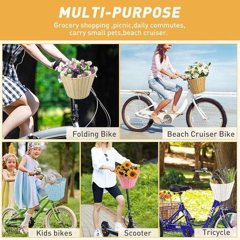 Wicker Bike Basket Front Cargo for Women and Men,Front Handlebar Bike Basket，Rattan Storage Basket Waterproof, Vintage Wicker, with Leather Straps,Fits Most Bikes,4 Colors in Saudi Arabia
