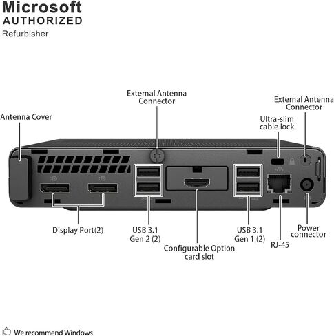 كمبيوتر HP EliteDesk 800 G5 Mini Business Desktop، Core i7-9700T يصل إلى 4.3 جيجا هرتز، ذاكرة وصول عشوائي DDR4 سعة 16 جيجا بايت، 512 جيجا بايت SSD، لوحة مفاتيح وماوس، واي فاي، Windows 11 Pro (متجدد) in Kuwait