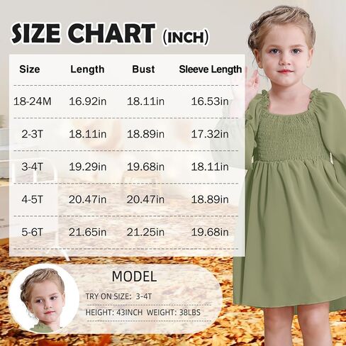 Toddler Girls Dresses Flounce Long Sleeve Toddler Dress Square Neck Baby Dresses for Girls Shirred Ruffle Hem Dress in Saudi Arabia