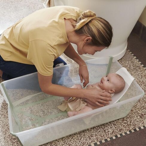 Stokke Flexi Bath X-Large Bundle, Sandy Beige - Spacious Baby Bathtub + Newborn Support - Lightweight, Foldable & Easy to Store - Best for Ages 0-6 in Saudi Arabia