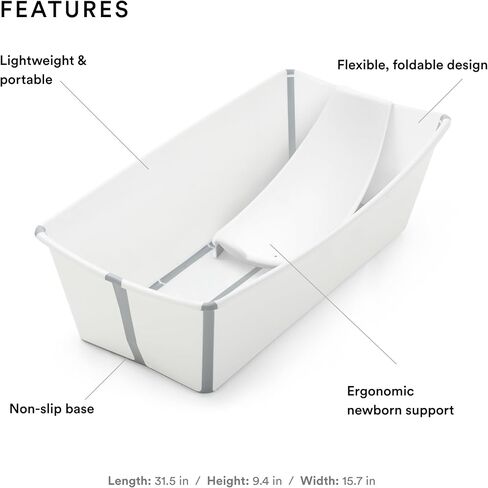 Stokke Flexi Bath X-Large Bundle, Sandy Beige - Spacious Baby Bathtub + Newborn Support - Lightweight, Foldable & Easy to Store - Best for Ages 0-6 in Saudi Arabia