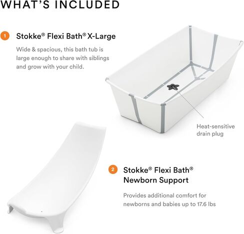 Stokke Flexi Bath X-Large Bundle, Sandy Beige - Spacious Baby Bathtub + Newborn Support - Lightweight, Foldable & Easy to Store - Best for Ages 0-6 in Saudi Arabia