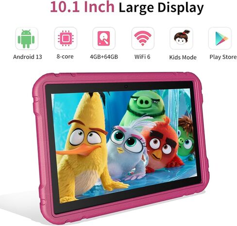 تابلت للأطفال 10.1 بوصة، 4 جيجابايت، 64 جيجابايت، أندرويد 13، واي فاي، بلوتوث، مراقبة أبوية، وردي فاتح in Kuwait