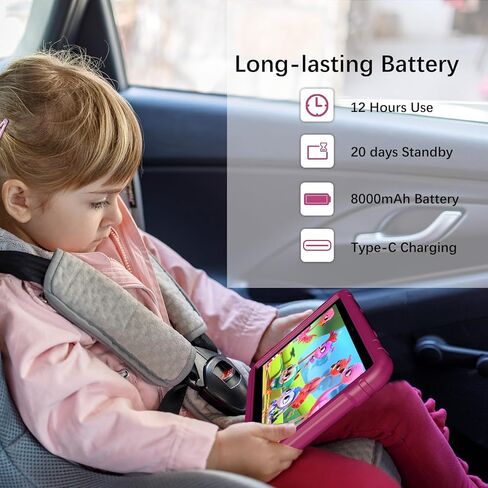 تابلت للأطفال 10.1 بوصة، 4 جيجابايت، 64 جيجابايت، أندرويد 13، واي فاي، بلوتوث، مراقبة أبوية، وردي فاتح in Kuwait