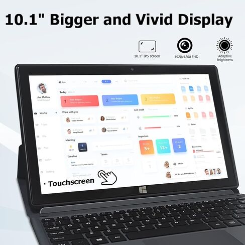 Windows Tablet, 2 in 1 10.1 Inch Windows 11 Pro Tablet PC, 8GB RAM 128GB Storage, Intel J3455 Quad-Core CPU, 1920x1200 IPS FHD Touchscreen, with Mini HDMI/WiFi/Bluetooth/Keyboard/USB/Dual Cameras in Saudi Arabia