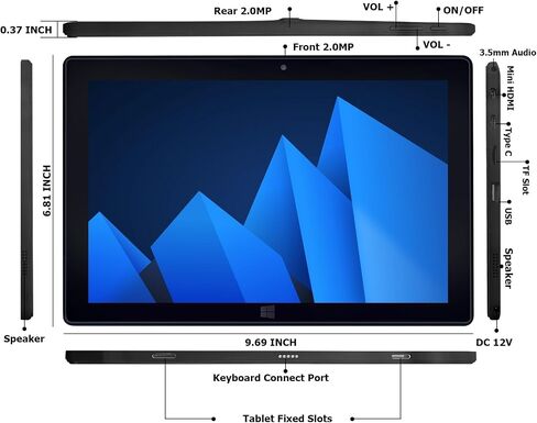 Windows Tablet, 2 in 1 10.1 Inch Windows 11 Pro Tablet PC, 8GB RAM 128GB Storage, Intel J3455 Quad-Core CPU, 1920x1200 IPS FHD Touchscreen, with Mini HDMI/WiFi/Bluetooth/Keyboard/USB/Dual Cameras in Saudi Arabia