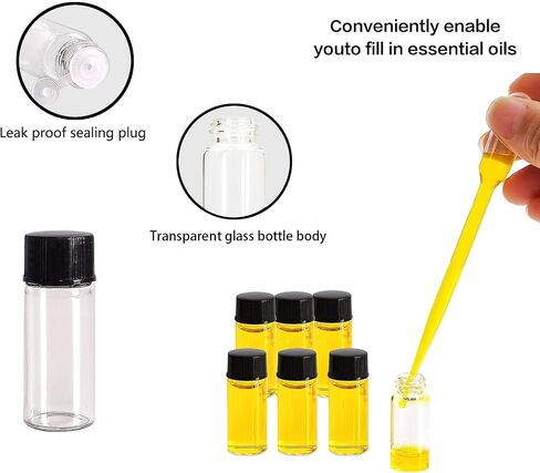 AGENIZ 50PCS 3ml Clear Glass Vials,Small Liquid Sample Bottle with Screw Caps and Plastic Stoppers,for Travel Mini Essential Oil Bottle, Sample Perfume Bottles in Saudi Arabia