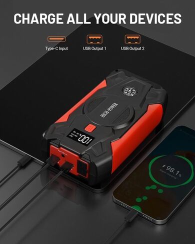 JAOPAE Car Jump Starter, 3000A Portable Car Battery Charger for Up to 8.5L Gas & 8.0L Diesel Engines, 12V 30000mAh Car Jump Box with 4 Modes Flashlight, Power Bank Function, Smart Jumper Cables in Saudi Arabia
