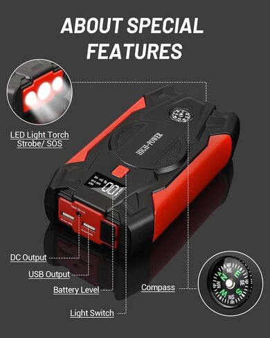 JAOPAE Car Jump Starter, 3000A Portable Car Battery Charger for Up to 8.5L Gas & 8.0L Diesel Engines, 12V 30000mAh Car Jump Box with 4 Modes Flashlight, Power Bank Function, Smart Jumper Cables in Saudi Arabia