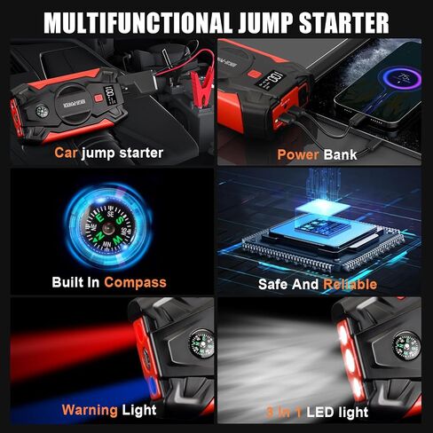 JAOPAE Car Jump Starter, 3000A Portable Car Battery Charger for Up to 8.5L Gas & 8.0L Diesel Engines, 12V 30000mAh Car Jump Box with 4 Modes Flashlight, Power Bank Function, Smart Jumper Cables in Saudi Arabia