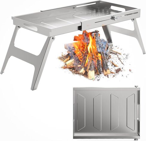 شواية شواء من الفولاذ المقاوم للصدأ، شواية لإشعال النار شديدة التحمل مع ارتفاع وحجم قابلين للتعديل (من 14.5 إلى 24.9 بوصة)، فولاذ مقاوم للصدأ قوي، أوتاد أرضية خصيصًا لتحقيق الثبات in Kuwait