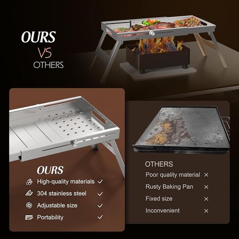 شواية شواء من الفولاذ المقاوم للصدأ، شواية لإشعال النار شديدة التحمل مع ارتفاع وحجم قابلين للتعديل (من 14.5 إلى 24.9 بوصة)، فولاذ مقاوم للصدأ قوي، أوتاد أرضية خصيصًا لتحقيق الثبات in Kuwait