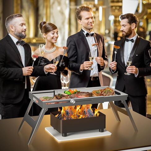 شواية شواء من الفولاذ المقاوم للصدأ، شواية لإشعال النار شديدة التحمل مع ارتفاع وحجم قابلين للتعديل (من 14.5 إلى 24.9 بوصة)، فولاذ مقاوم للصدأ قوي، أوتاد أرضية خصيصًا لتحقيق الثبات in Kuwait