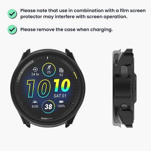 kwmobile Cover Comaptible with Garmin Forerunner 965 Covers - 2X Tempered Glass with Plastic Frame - Black/Dusty Pink in Saudi Arabia