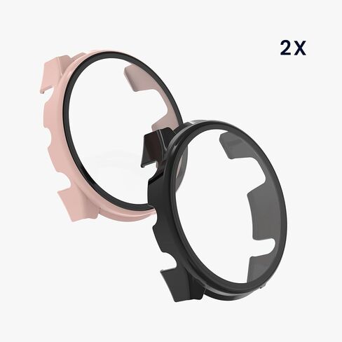 kwmobile Cover Comaptible with Garmin Forerunner 965 Covers - 2X Tempered Glass with Plastic Frame - Black/Dusty Pink in Saudi Arabia