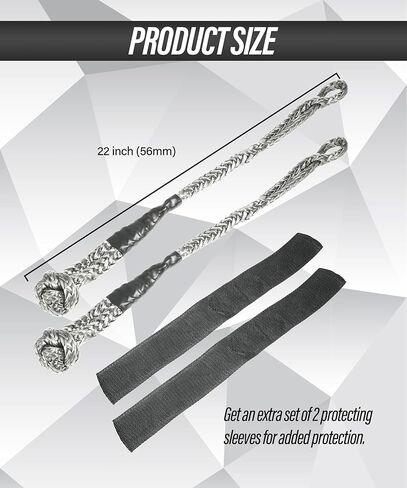 ESEWALAS قطعتان من الأصفاد الناعمة، ملحقات ونش ملحقات السيارة، حزام سحب خفيف الوزن، أغلال ناعمة مع أكمام إضافية، 1/2 بوصة × 22 بوصة (55000 رطل قوة الكسر) تكبل حبل لسيارات الدفع الرباعي على الطرق الوعرة سحب ATV in Kuwait