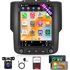 [2+64G] Car Radio for Dodge RAM 1500 2500 3500 2013-2018(for Auto AC), 9.7 inch Android 13 Vertical Touch Screen Stereo, Carplay/Android Auto/Hi-Fi Audio/1080P/SWC/Bluetooth