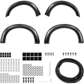 KAX Fender Flare Kit, Fit for Jeep 1984-2001 Cherokee XJ 4-Door Sport Utility Models [Not Fit Models with Side Skirts(Ground Kits),Body Modification], Textured Pocket Rivet Wheel Cover 6pcs