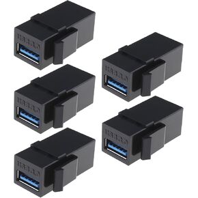 ECSiNG 5PCS USB 3.0 Keystone Adapter Female to Female USB 3.0 A Keystone Jack Insert Coupler Adapter for Wall Plate Patch Panel Surface Box Black