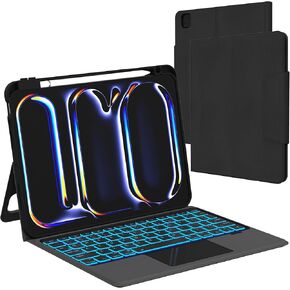 for 2024 iPad Pro 11-inch (M4) Case with Keyboard - Folio Smart Tablet Book Cover with Touchpad - 7 Color Backlit Keyboard Case with S Pen Holder & Multi-Angle Kickstand for iPad Pro 11" (M4) Black