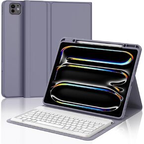 حافظة FARYODI iPad Pro مقاس 13 بوصة مع لوحة مفاتيح (M4، 2024)، لوحة مفاتيح بلوتوث لاسلكية مغناطيسية قابلة للفصل، غطاء فوليو نحيف مع حامل أقلام لجهاز iPad Pro الجديد مقاس 13 بوصة، النوم/الاستيقاظ التلقائي - لافندر