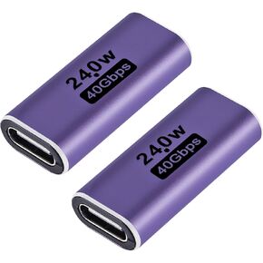 USB C Female to Female Adapter, USB C Coupler 240W Power Delivery, 40Gbps USB C Female to Female Coupler with 8K@60Hz Video Display Compatible for iPad, MacBook,Thunderbolt 4/3 (2pcs)