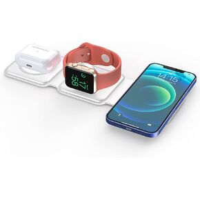 Wireless Charger,3-in-1 Foldable Wireless Charger-Fast Travel Charging Station for iPhone 15/14/13/12 Series,iWatch,and AirPods-Wireless Charger