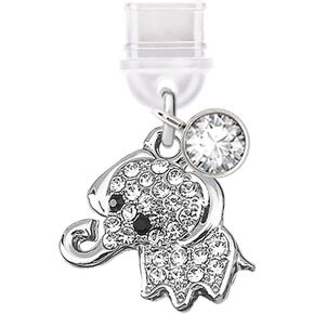 ELISE & FONDA TP383 Type-C USB Charging Port Anti Dust Plug Little Crystal Elephant Cell Phone Charm for iPhone 15 /Samsung/OnePlus/Xiaomi/oppo Android Phones (White)