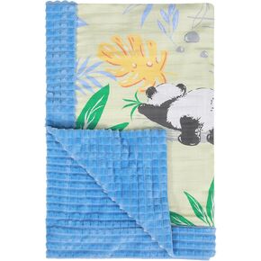 Baby Blanket for Unisex Boys Girls, 40 x 40 Inch Super Soft Nursery Bed Blankets, Cotton Muslin Front & Sleep Soothing Diamond Plush Backing, Printed Bed Throws Newborn, Rabbit Pink