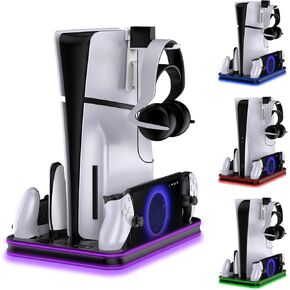Charging Dock for PS 5 Portal,PS5 Controller Charger Base and PS5/PS5 Slim Stand with Cooling Station for PS5 Console Disc/Digital Edition,PS5 / PS5 Slim Accessories with 3 Level Cooling Fan