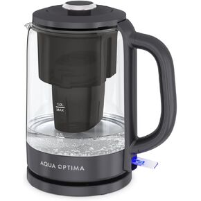 Aqua Optima Electric Kettle with Water Filter, 1500W fast boil, 1.7L Glass Tea Kettle with Smart Variable Temperature, Auto Shut-Off & Boil-Dry Protection, BPA Free, Black