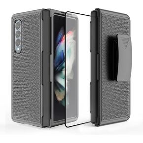 Ailiber for Samsung Galaxy Z Fold 4 Case, Galaxy Z Fold 4 Phone Case Holster with Screen Protector, Swivel Belt Clip, Kickstand Holder, Slim Shockproof Shell Full Body Cover for Samsung Z Fold4-Black