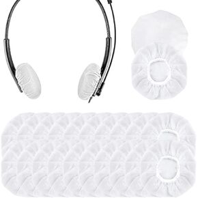 Geekria 100 Pairs Disposable Headphones Ear Cover for Small Call Center Headset Earcup, Stretchable Sanitary Ear Pads Cover, Hygienic Ear Cushion Protector (XS/White)