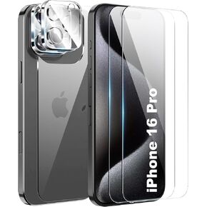 for iPhone 16 pro 6.3 inch Screen Protector,[2+2+1 Pack] Front Screen Protector+Camera Lens Protector+Back Screen Protector,9H Hardness,Tempered Glass,Anti-Scratch,Ultra HD