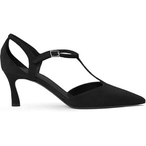 Coutgo Womens Low Kitten Heels T Strap Closed Pointed Toe Ankle Buckle Pumps Wedding Party Dress Shoes
