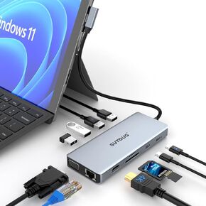 USB C Hub, SUTOUG 12 in 1 Docking Station with 4K HDMI & 1080P VGA, 92W PD, 1Gbps Ethernet, USB-C 3.0 & 4 USB-A Data Ports, SD TF Card Reader, USB C Adapter for Surface Pro MacBook Pro Air & Windows