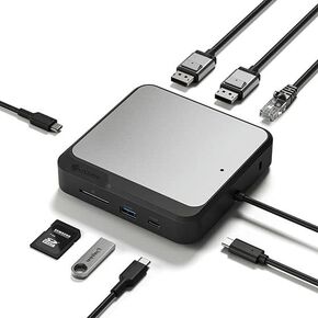 ALOGIC 7-in-1 Dual 4K Display Universal Compact Docking Station, 2X DisplayPort, USB-A, USB-C, 100W PD, Gigabit Ethernet, SD Card Reader, USB-C Power Input, for Windows/MacOS/ChromeOS Computers.