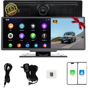 10.26" Wireless Carplay Screen for Car - Compatible with Portable Apple Carplay & Android Auto, Car Play Screen with Backup Camera, Blue-Tooth, GPS Navigation, Mirror Link, Fits All Vehicles