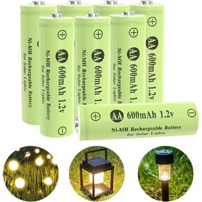 Porvoo AA Ni-MH 600mAh 1.2V Rechargeable Batteries, AA Solar Batteries for Outdoor Solar Lights, Garden Lights, String Lights (4Pack AA)