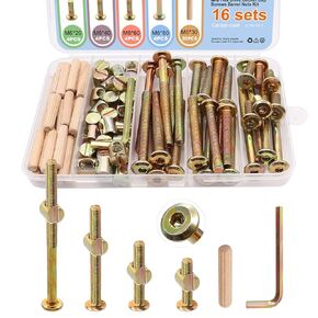 weideer 16 Set Crib Screws Hardware Replacement Kit Baby Bed Frame Bolts M6x20mm/ 40mm/ 60mm/ 80mm Hex Drive Socket Cap Screws Barrel Nuts Wooden Dowel Kit for Beds Chairs Furniture
