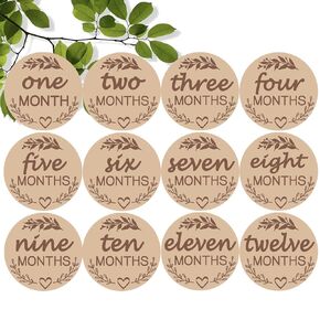 Baby Monthly Milestone Marker Discs,4 Inch 1-12 Months Wooden Baby Monthly Milestone Cards Baby Growth and Pregnancy Growth Cards Wooden Milestone Photo Cards Baby Announcement Cards,12 Pcs