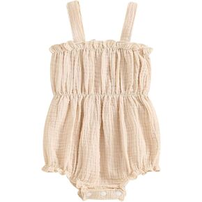 Newborn Baby Girl Summer Sleeveless Bodysuit One Piece Ruffle Strap Romper Playsuit Jumpsuit Clothes 0-24M