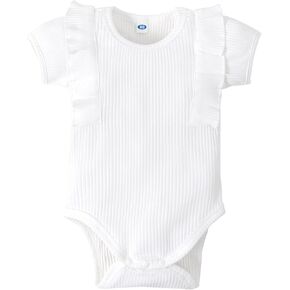 3-18M Infant Girl Ribbed Bodysuit Baby Knit Romper Toddler Solid Color Ruffle Jumpsuit Tops Holiday Clothes